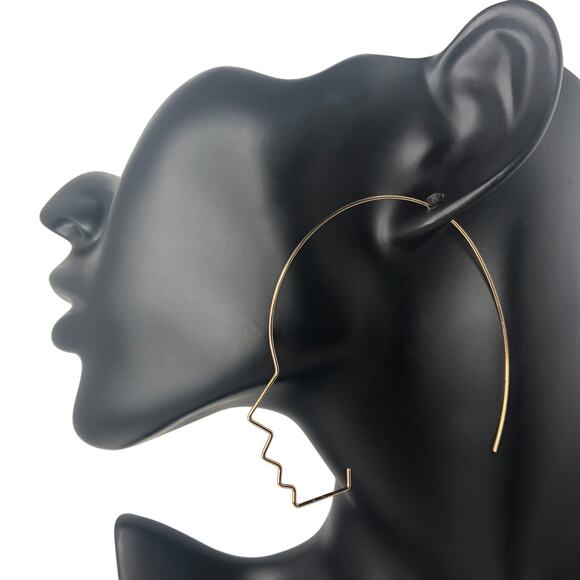 Gold Side Face Wire Earrings - Picture 2 of 4